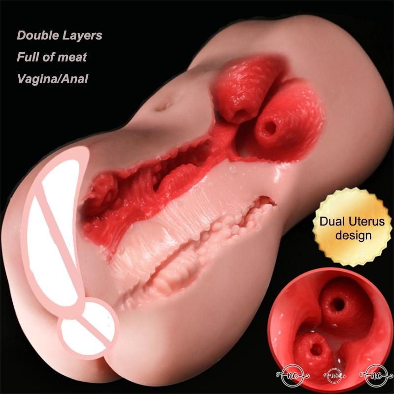 Männlicher Masturbatorbecher 2 IN 1 Pocket Pussy Erotische Sexspielzeuge Künstliche Anale Vagina 3D Realistische Vagina Silikon Sexspielzeug für Männer
