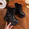 Fashion 9CM Synthetic Leather Booties Motorcycle Boots Mixed Color Platform Wedge Winter Plush Flats ZIP Ankle Booties Punk Women