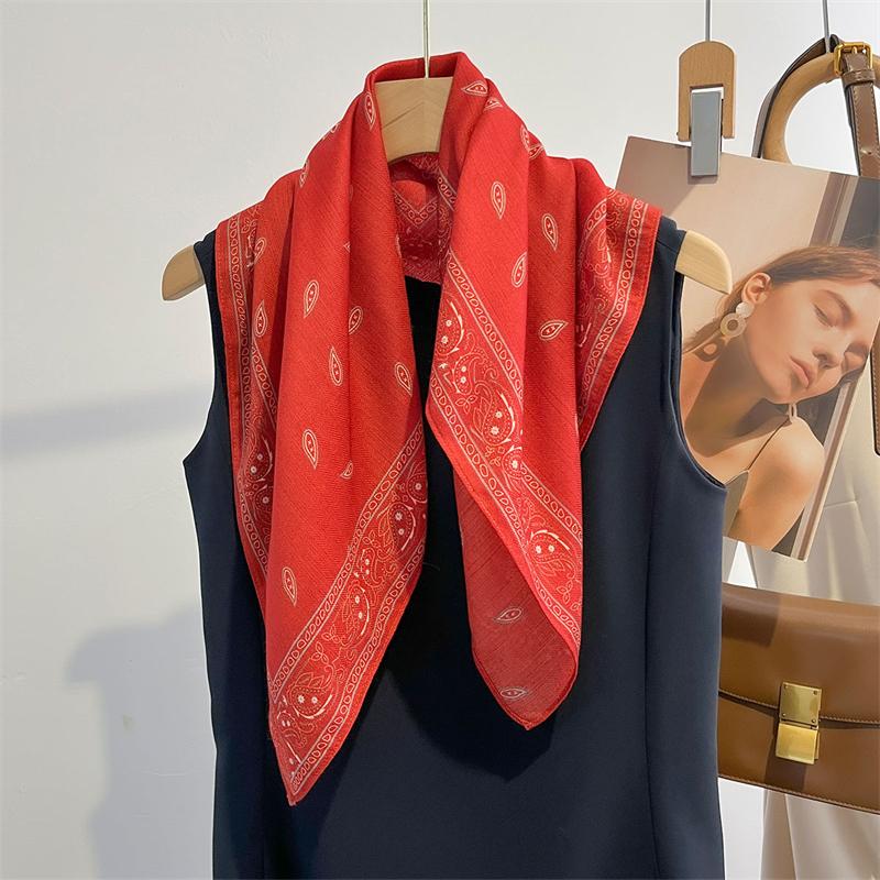 Spring Summer Bandanas Red Cashew Square Scarf Retro Soft Stain Neckerchief Breathable  Headband Lightweight