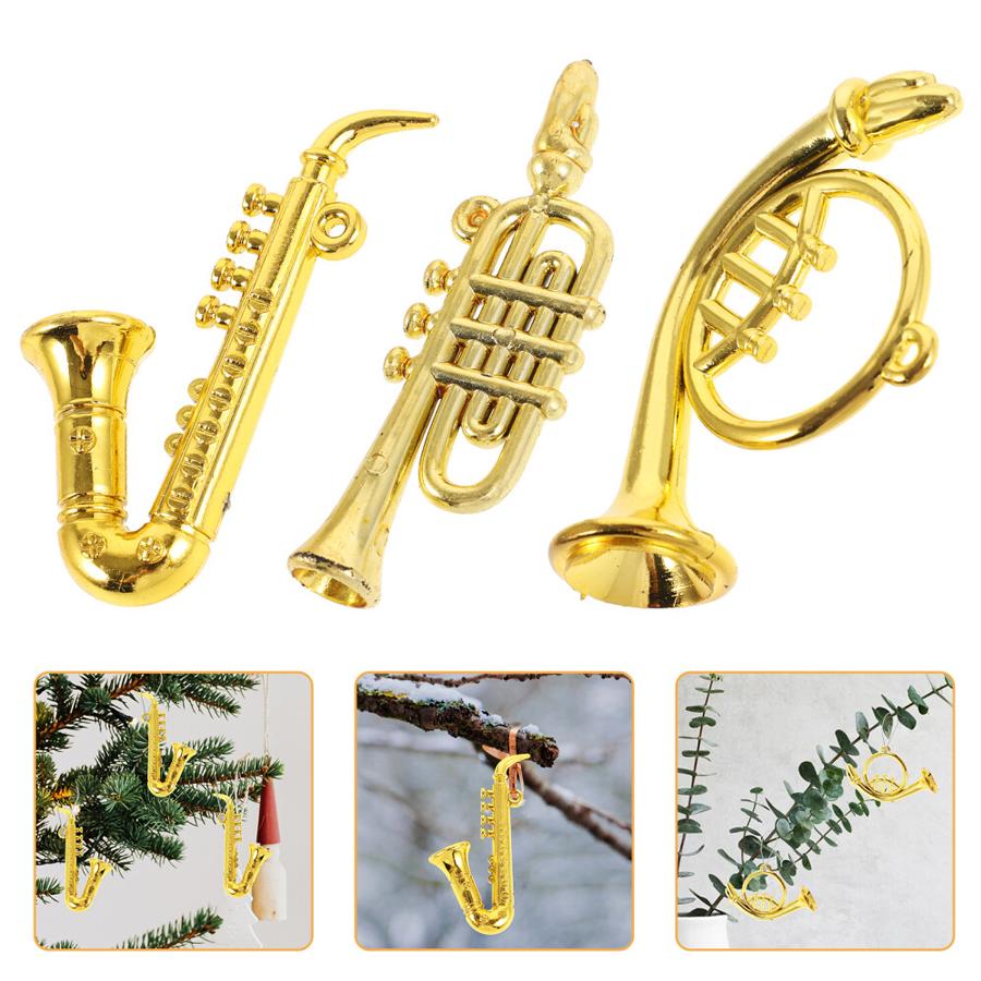 8/16pcs Golden Miniature Musical Instrument Ornament Photo Prop Office Study Desk Handicrafts DIY Christmas Tree Decor XJM