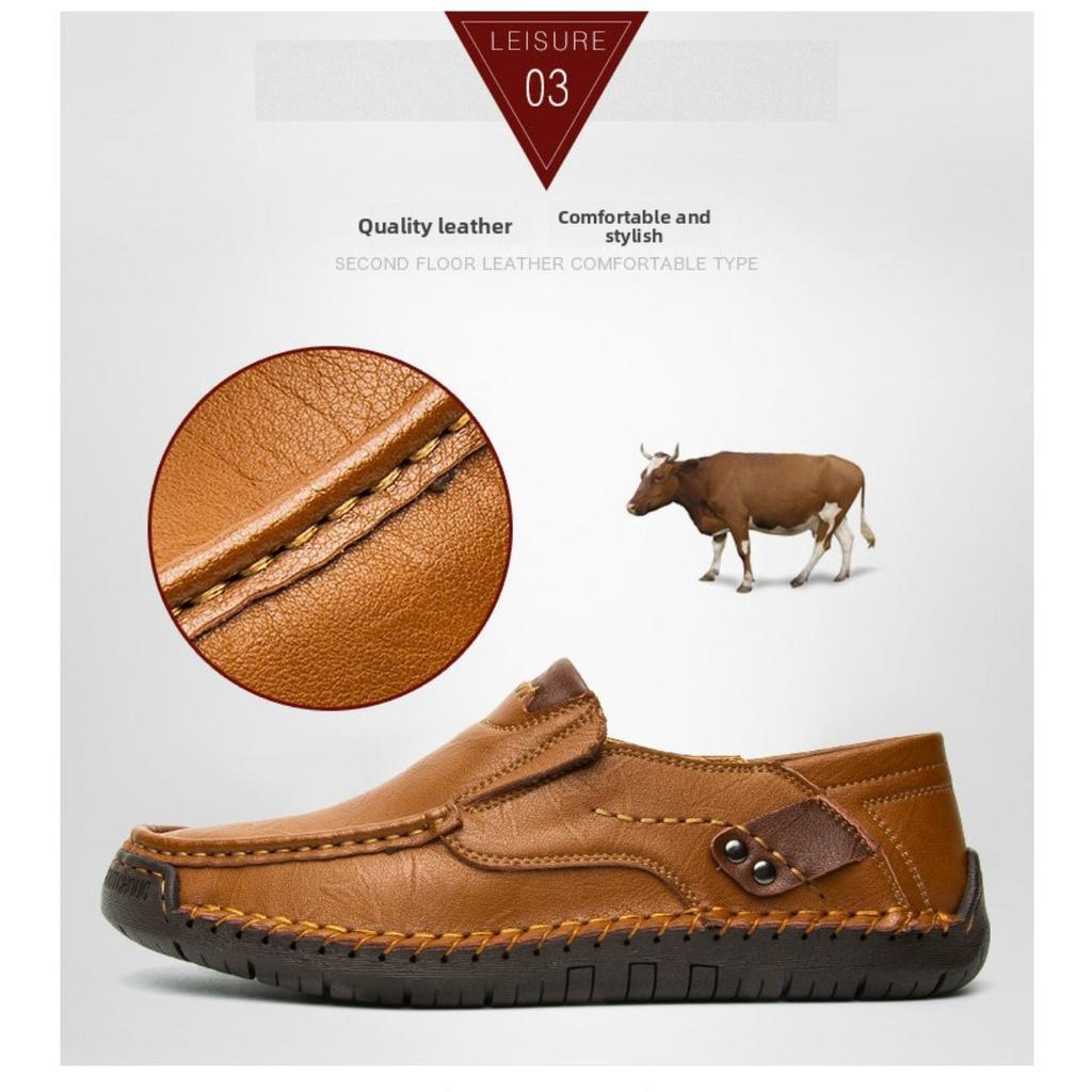 Ręcznie Szyte Męskie Outdoorowe Buty Casualowe, Skórzane Buty na Płaskiej Podeszwie, Niskie Buty Oversize