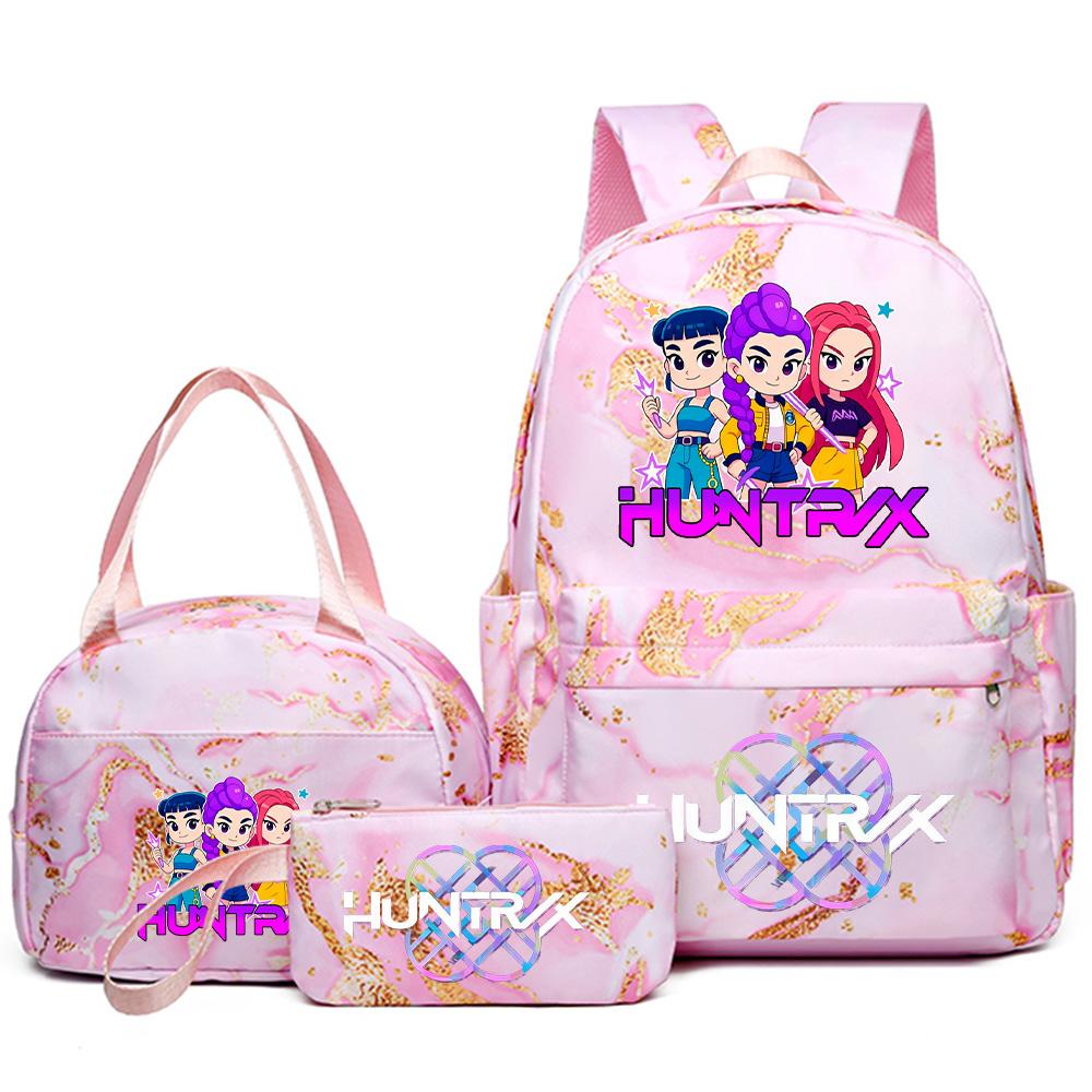 3Pcs/set Anime Demon Hunters Printed Backpack Handbag Pencil Case for Teenager Student Bookbag Schoolbag Women Large Capacity Waterproof Bag