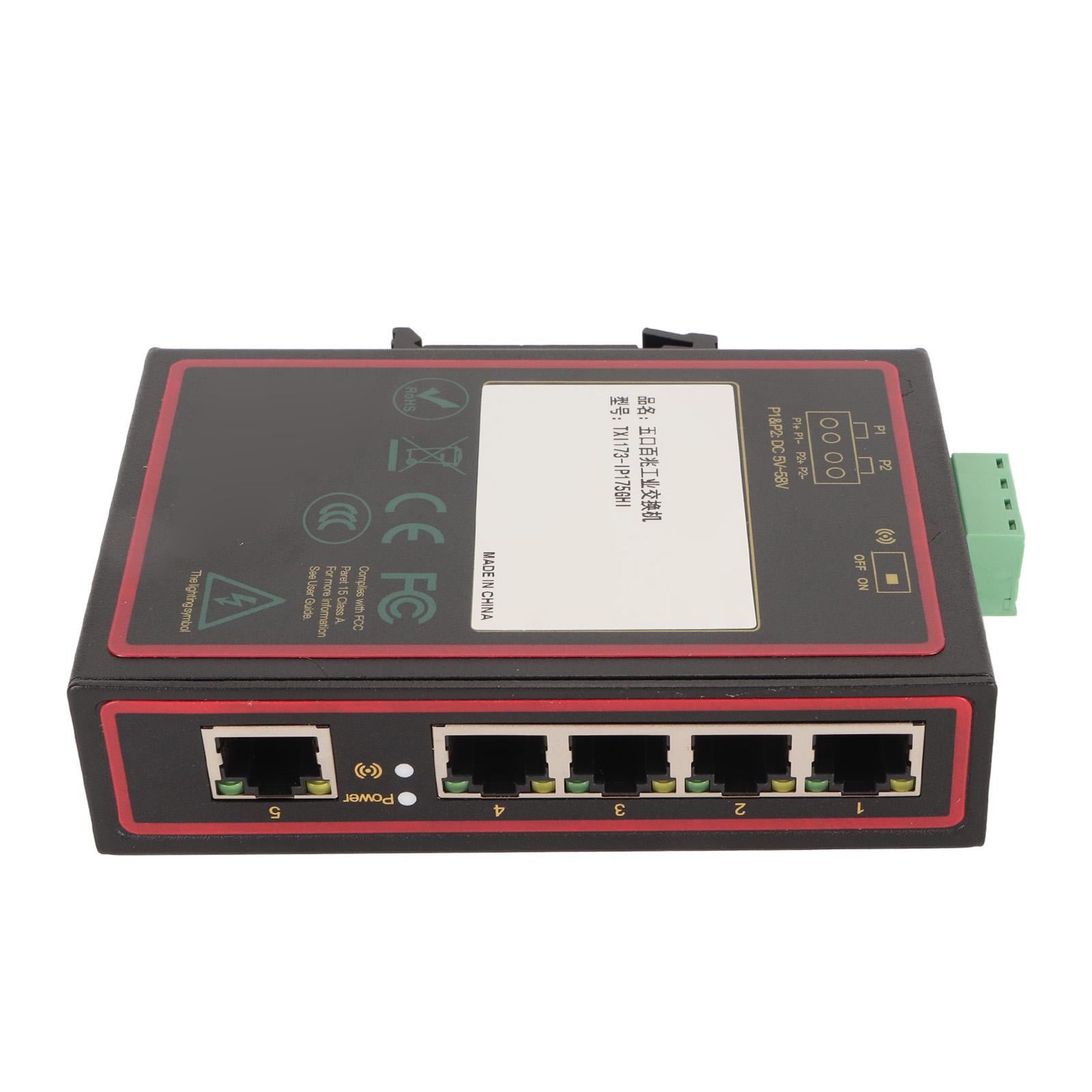 

Industrial Ethernet Switch 5 Ports 100Mbps DIN Guide Rail IP40 Protection Unmanaged Network Switch