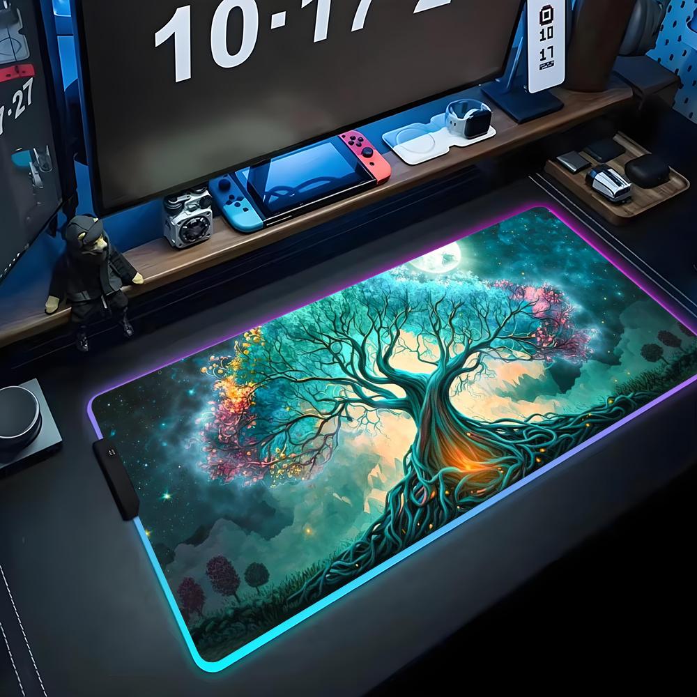 Lebensbaum Mauspads RGB Gaming-Mauspad Großes LED-Pad PC-Schreibtischmatte Leuchtendes Mauspads Große Tastaturmatten Tischteppich mit Hintergrundbeleuchtung