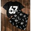 Set Șase Șapte 67 pentru Copii Set cu 2 Piese Tricou și Pantaloni Scurți Imprimați pentru Copii Seturi de Tricouri pentru Băieți și Fete Casual de Vară în Aer Liber Strada