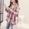 Women's Long Sleeve Plaid Shirt - Korean Style Loose Cotton, Mid-Length, Brushed Retro Jacket, Plus Size for Spring and Autumn.