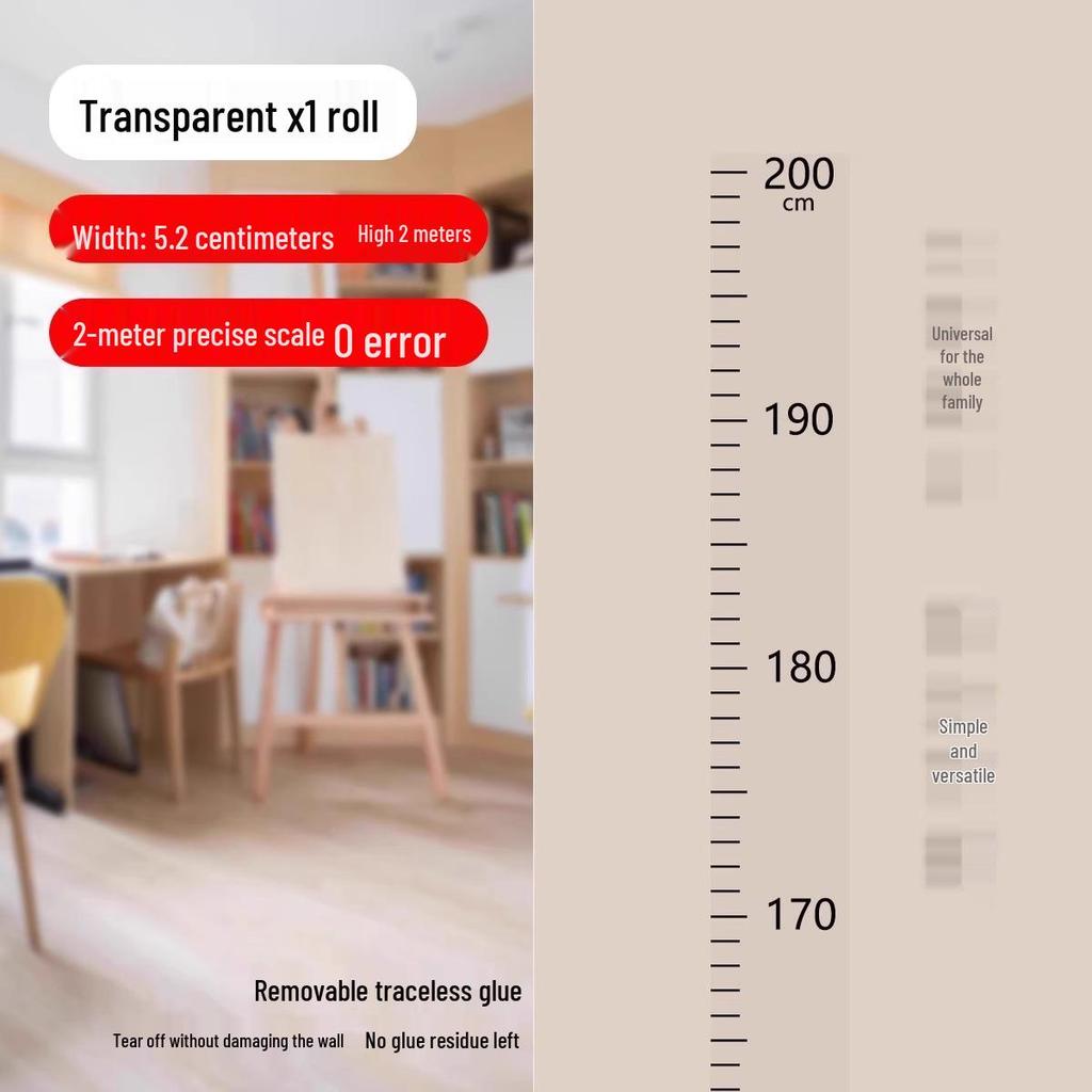 Transparent Removable Wall Height Chart for Kids - Accurate Measurement Without Damaging Walls