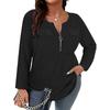 Women's Plus Size Casual Long Sleeve V-Neck Zipper T-Shirt