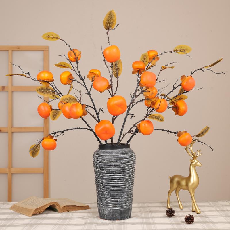 Simulierte Kaki-Zweig Kaki-Frucht, Retro-Haus Hotel Restaurant Dekoratives Blumenarrangement Fotografie-Requisiten