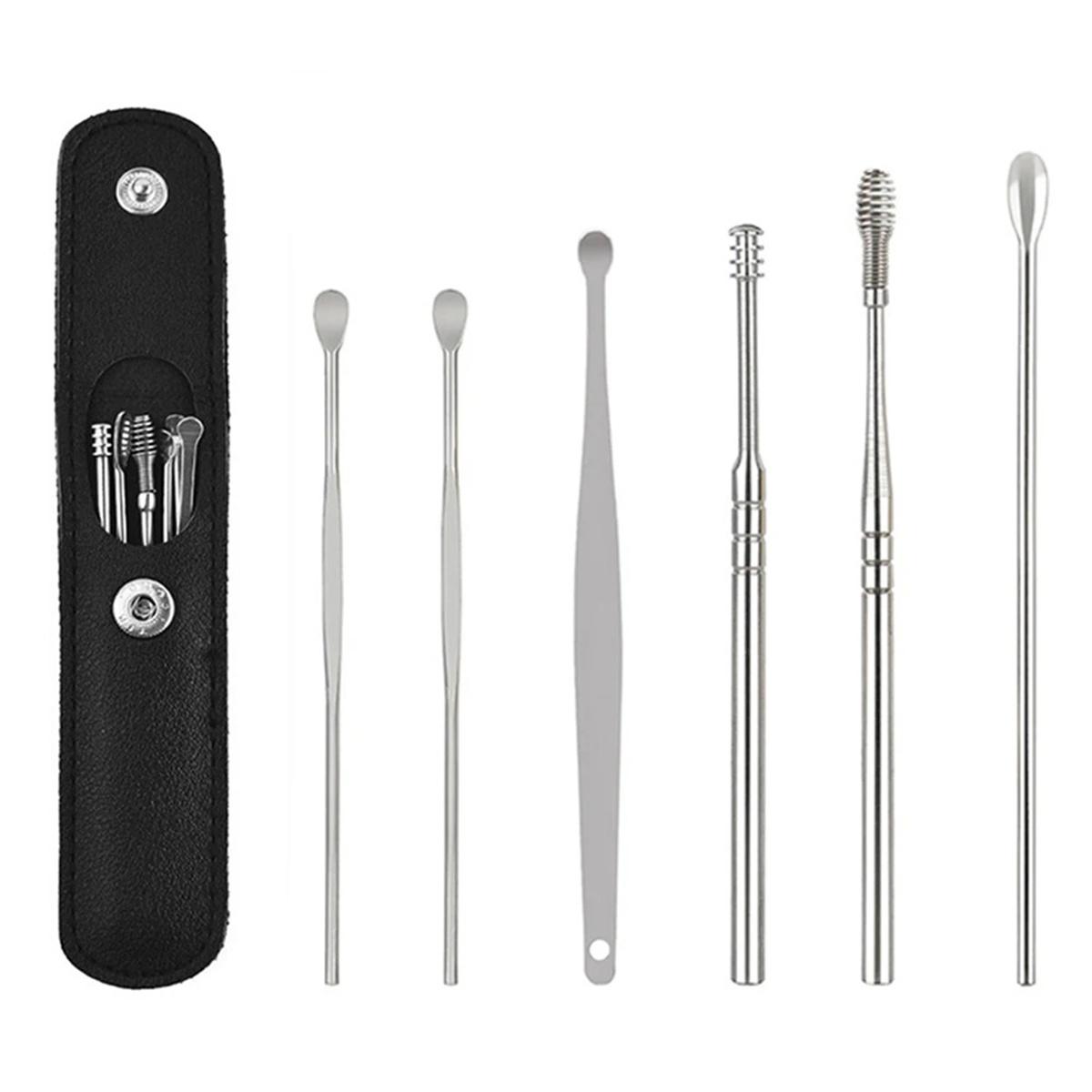 

Earwax Remover Ear Cleaner Wax Removal Tool Earpick Sticks Curette Ear Pick Cleaning Ear Cleanser Spoon Health Care Earpick 6PCS чорний