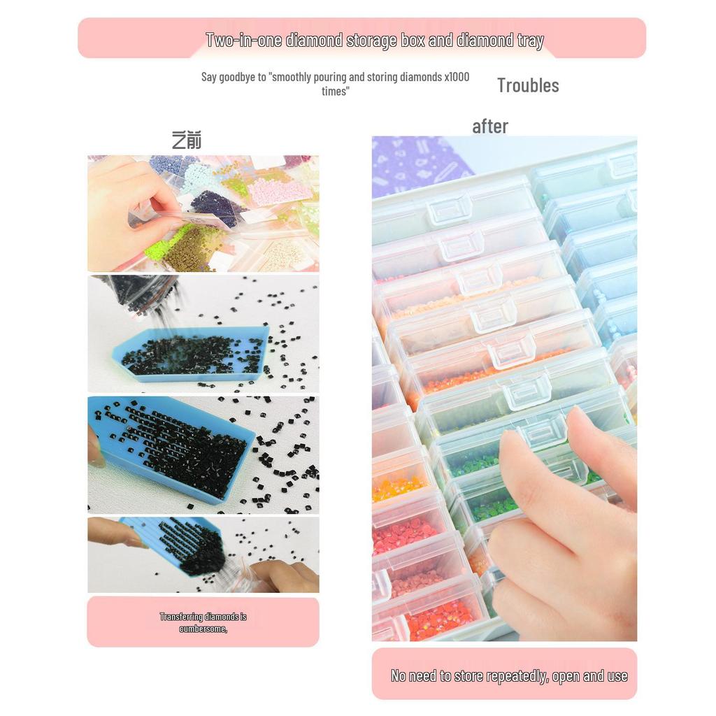 Zestaw do przechowywania malowania diamentami: Flip Plate Wiertniczy z 30 Pudełkami + Pudełko do Przechowywania i Naklejki
