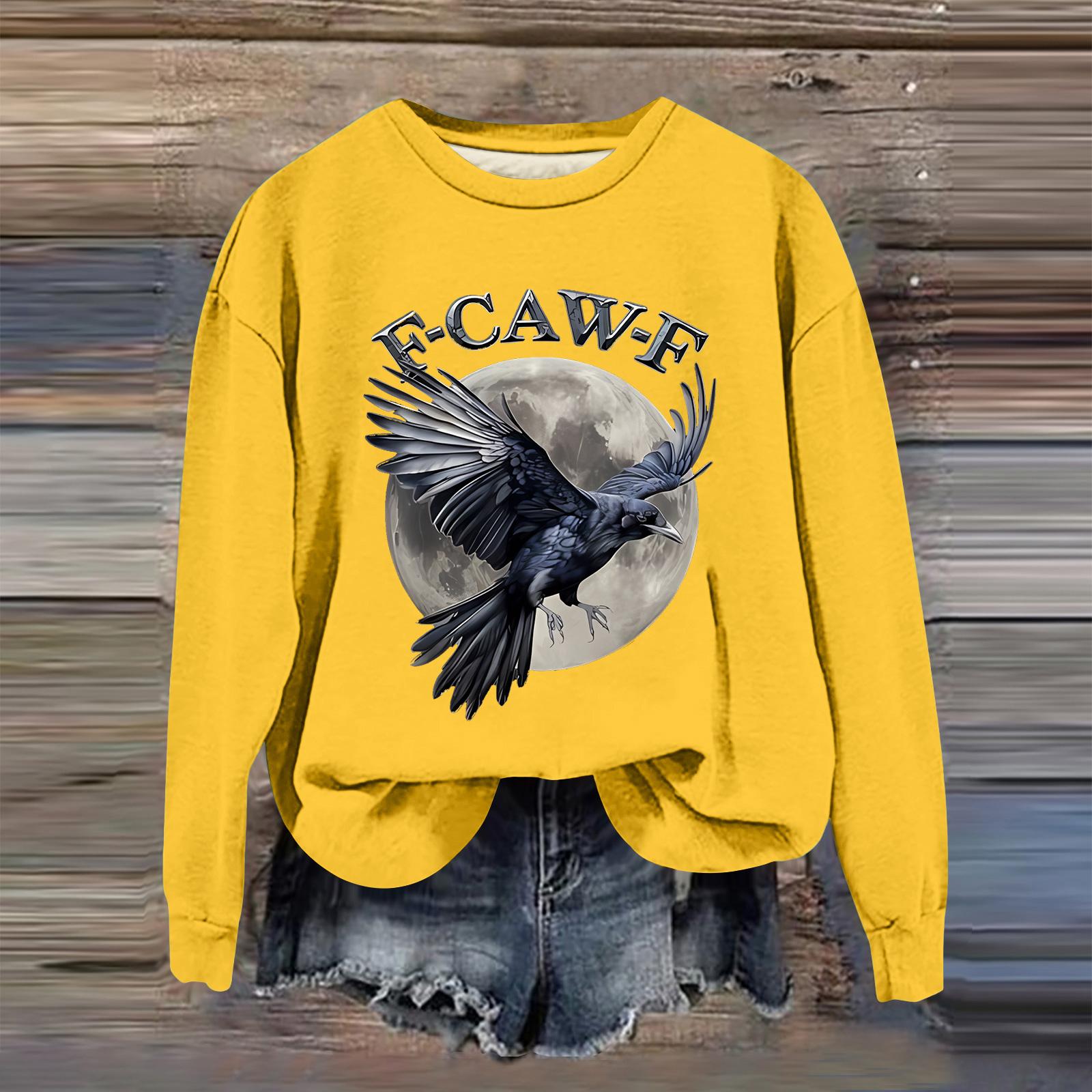 

Women s Fashion Casual Long Sleeve Loose Printed Sweatshirt L жёлтый