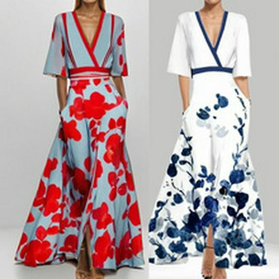 2026 Women's European & American Spring Fashion V-neck Printed Twist Dress