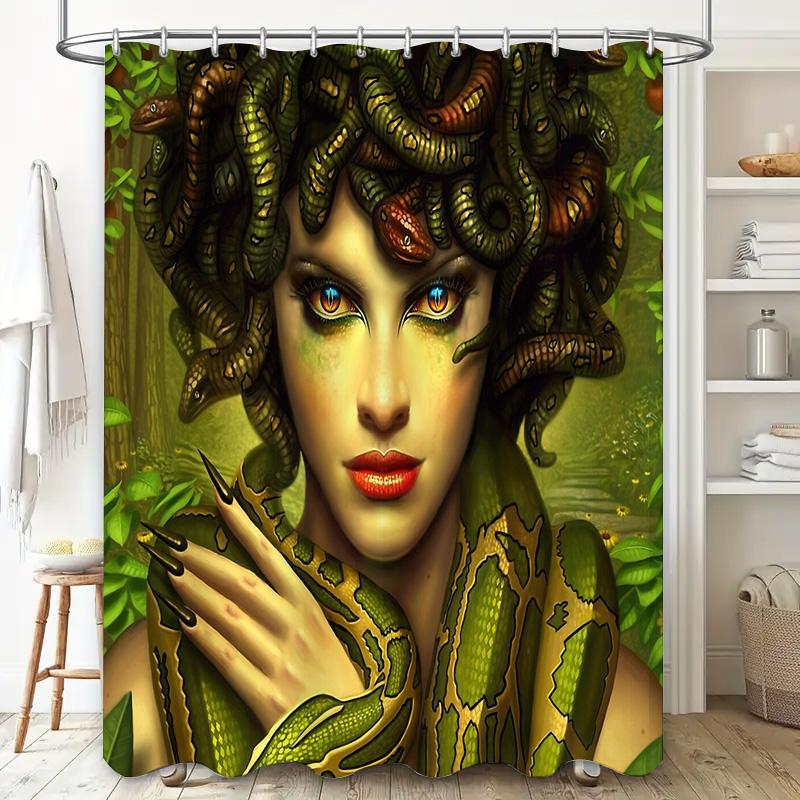 Medusa Shower Curtain Gothic Horror Mythological Snake Pattern Bathroom Decor Dark Fantasy Wall Art Home Textile