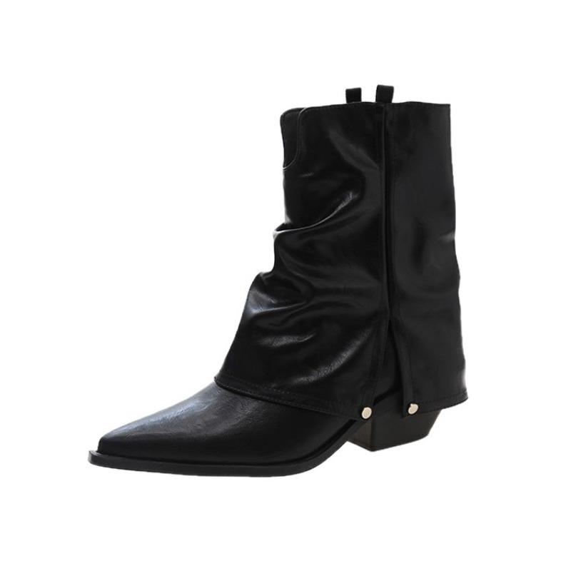 Thick Heel Pointed Pants Boots Fried Street Short Boots Women's Autumn New Brown Retro British Western Cowboy Boots