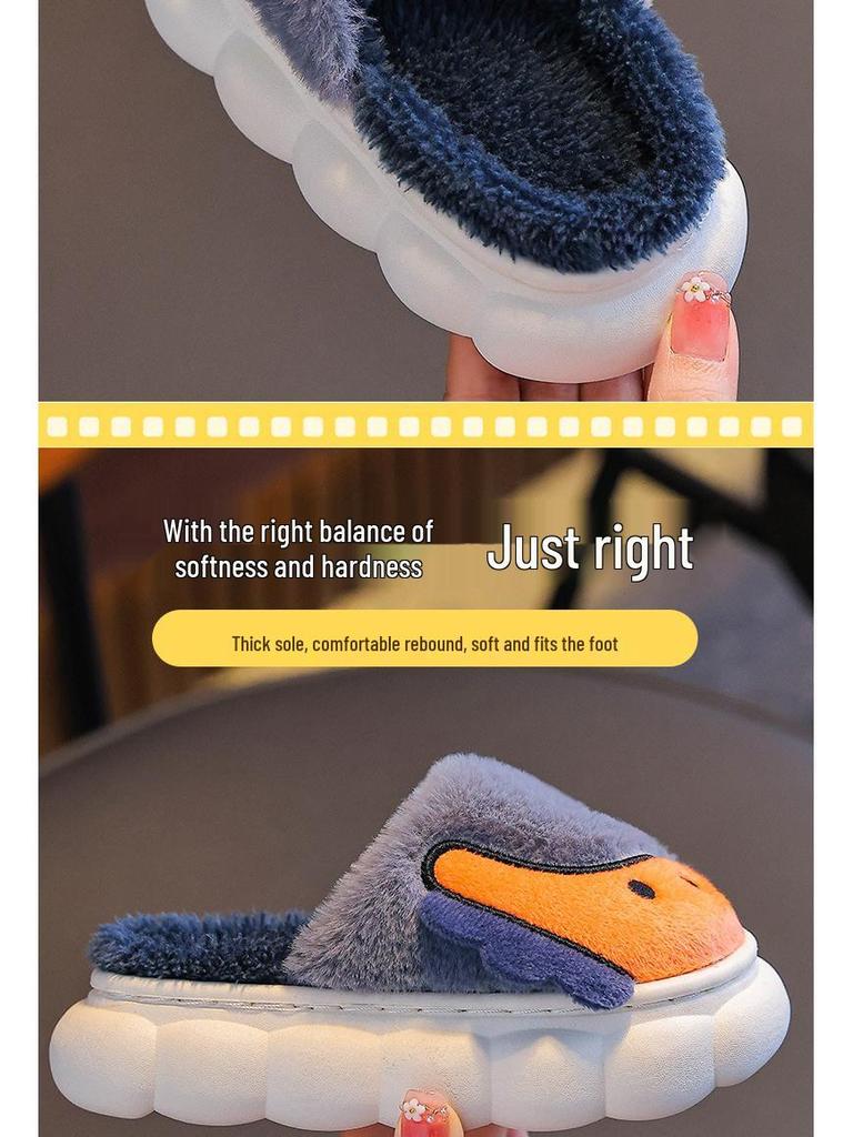 Children's Winter Dinosaur Cotton Shoes with Heel Support, Non-slip Thick Sole, Plus Velvet, Furry, Warm Home Slippers for Boys and Girls.