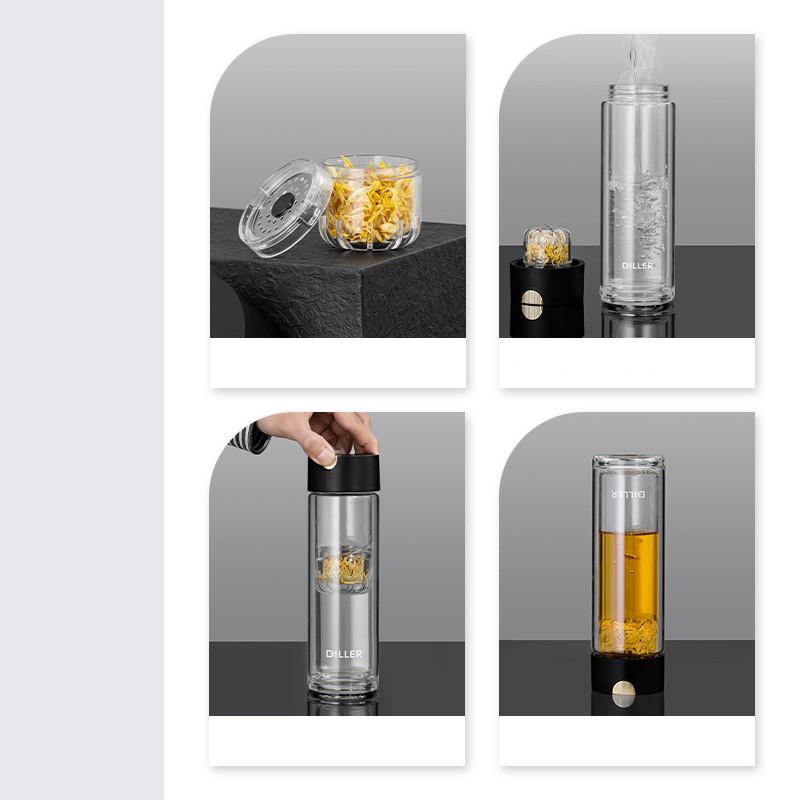 Tea Tumbler With Infuser Double Wall Glass Travel Tea Mug With Magnetic Infuser For Loose Leaf Tea And Fruit Tea Water Bottle