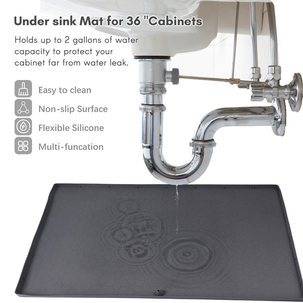 Under Sink Mat for Kitchen Waterproof 34 * 22Inch Silicone Under Sink Drip Tray with Drain Hole