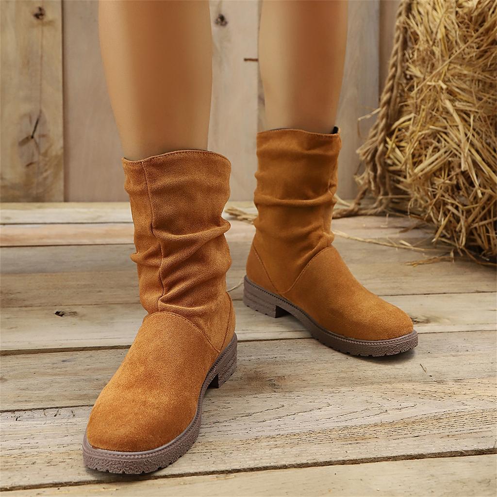 Women's Fashion Plus Size Round Toe Slouch Boots for Casual Everyday Outfits