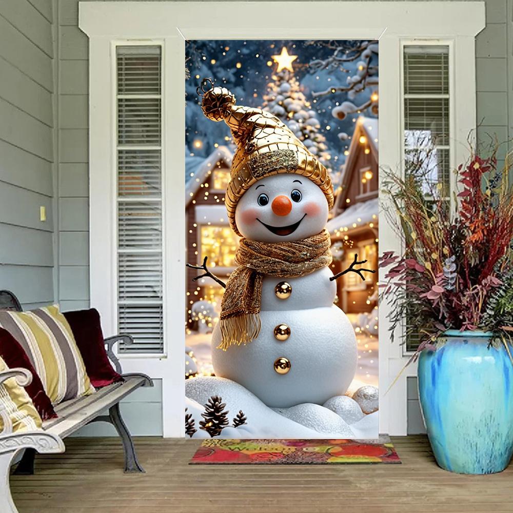 Snowman Christmas Door Banner - Festive front door cover, polyester festive decorations for indoor and outdoor use