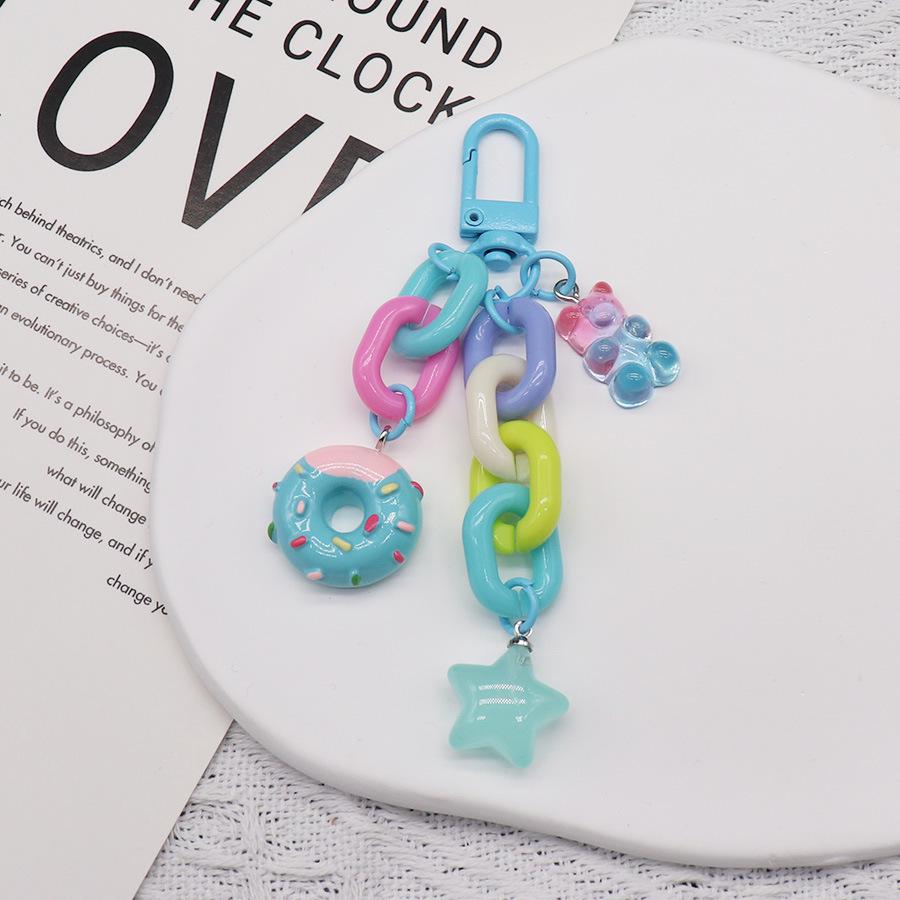 Korean Cute Bear Donut Gradient Keychain Charm for Bags, Phones, and AirPods OPP Bag Packaging