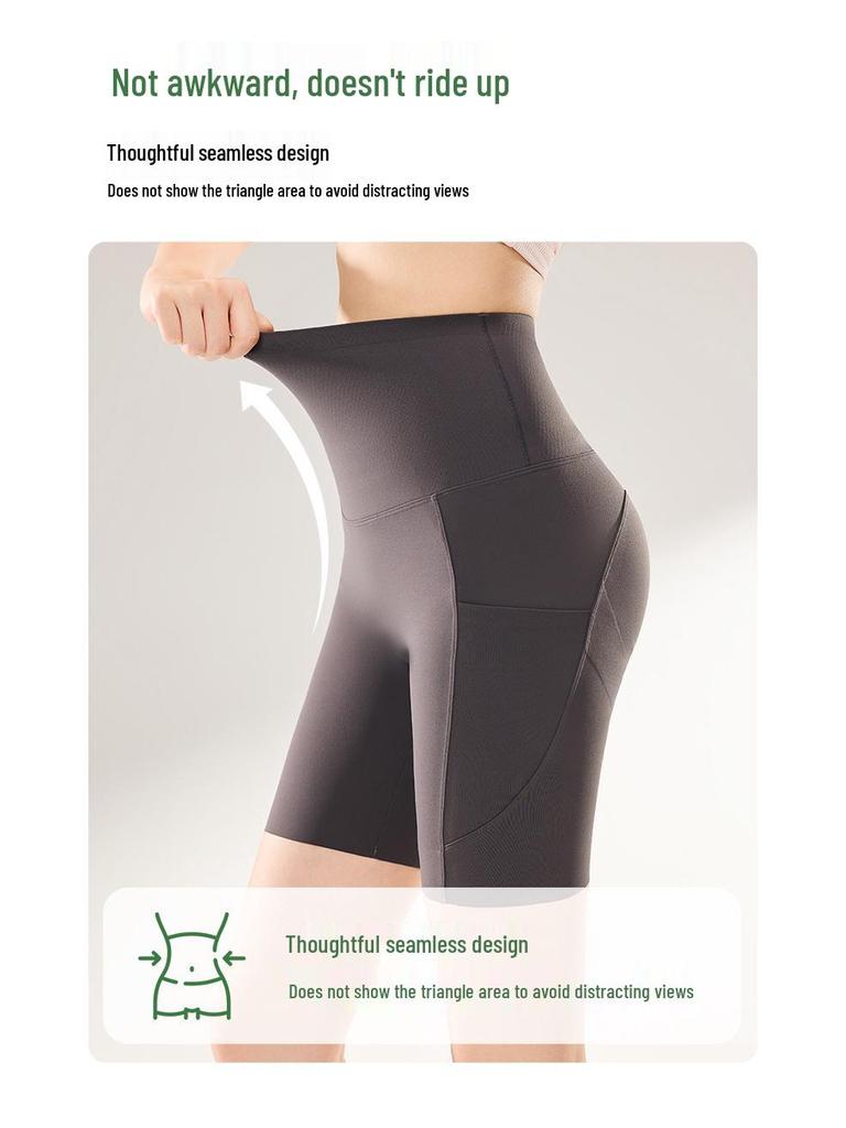 High Waist Women's Yoga Shorts with Pockets - Summer Thin Style, Tummy Control, Hip Lift, and Base Layer for Fitness and Cycling