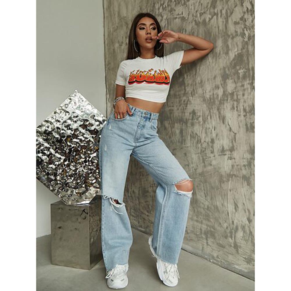 Women s 2025 Retro Ripped Wide-Leg Floor-Length Jeans Extra Small