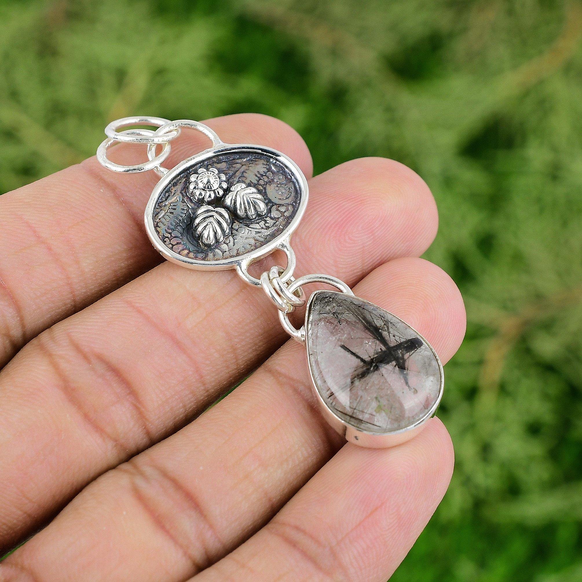 

Распродажа в честь Дня благодарения Подвеска-безель из серебра 925 пробы с черным рутиловым кварцем