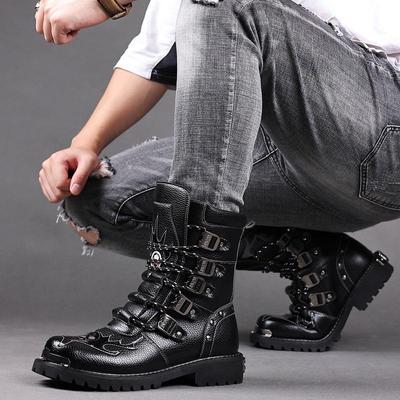 Men's Mid-Calf Martin Boots - High-Top British Style Leather Motorcycle Riding Fashion Boots