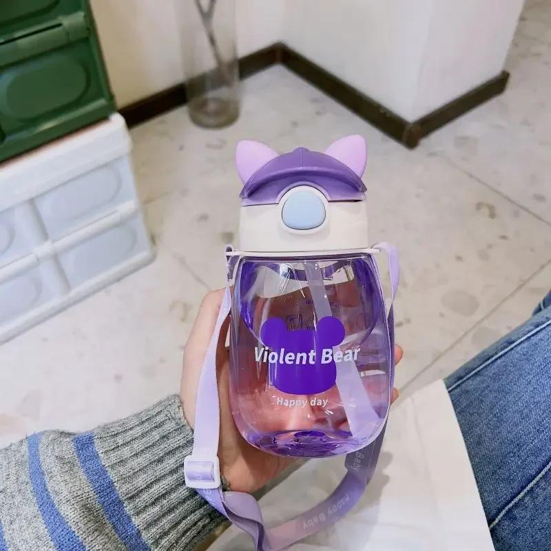 1PC 550ML Kids Water Sippy Cup Creative Cartoon Baby Feeding Cups with Straws Leakproof Water Bottles Outdoor Childrens Cup