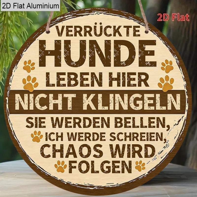 2D Flat, 1pc, German Funny Dog Sign Aluminum Pet Decor, Verrückte Hunde Leben Hier, Retro Wall Decor, Bedroom Door Decor, Outdoor Plaque & Wall Art