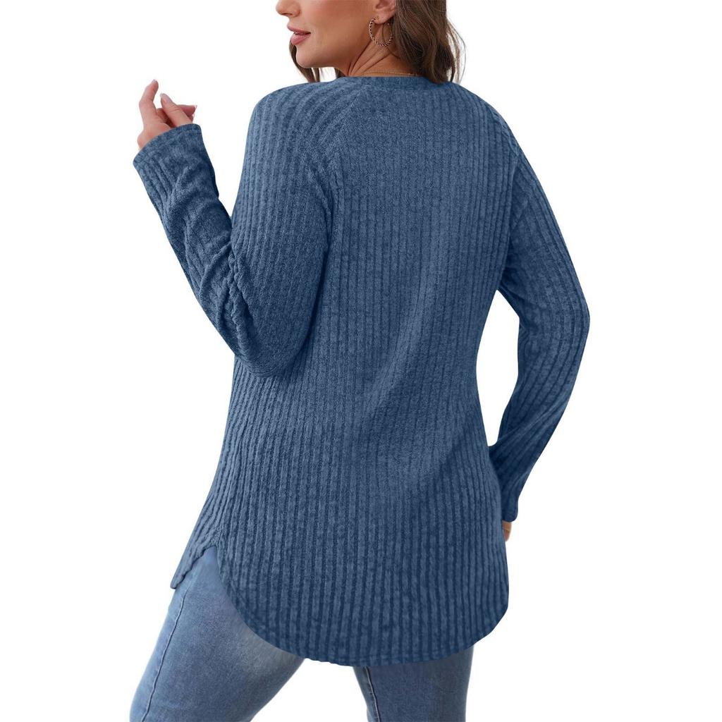 Women's New Loose Round Neck High-low Curved Hem Top for Women, T-shirt