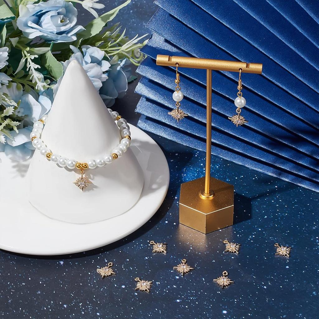 Beebeecraft 14Pcs Star Charms 14K Gold Plated Cubic Zirconia North Star Pendant Charms for DIY Necklace Earrings Wedding Anniversary Summer Party