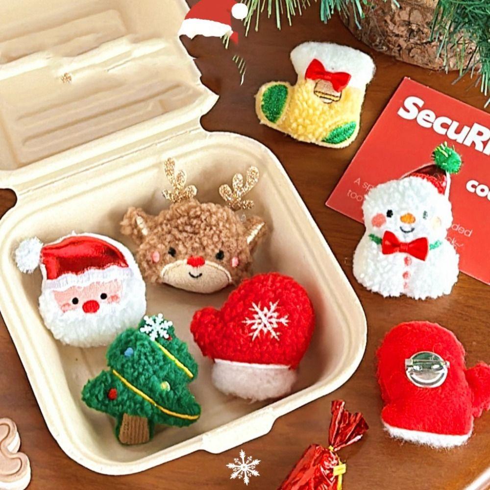 Tree Christmas Plush Brooch Snowman Snowman Plush Pin Handmade Santa Tree Brooch  Christmas Gifts