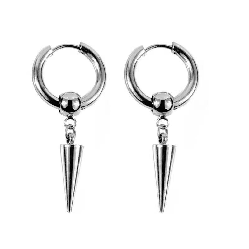 Personalized Design Stainless Steel Rivets Cone Drop Dange Earrings for Men Punk Fashion Hip Hop Rock Party Jewelry No Fade