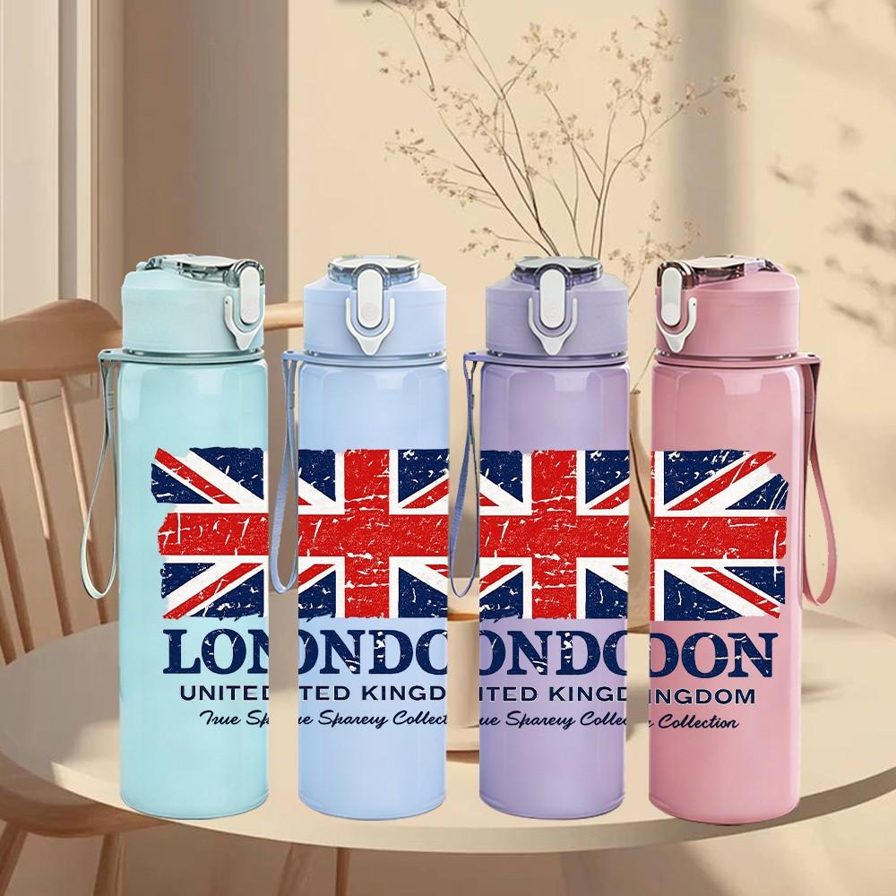 1PC Union Jack London Flag 750ml Color Plastic Sports Water Bottle Leakproof Flip Straw Lid Suitable for Sports Office Home Use