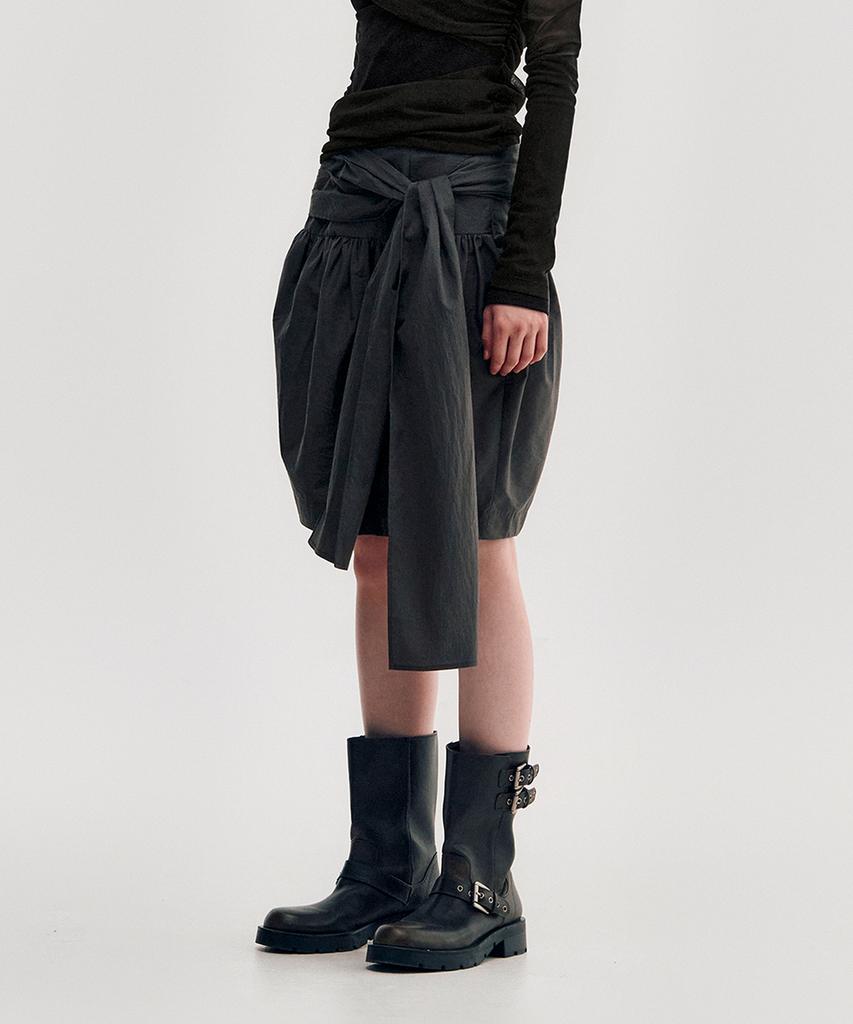 Kimjisu Pleated Tie Volume Skirt _ Gray