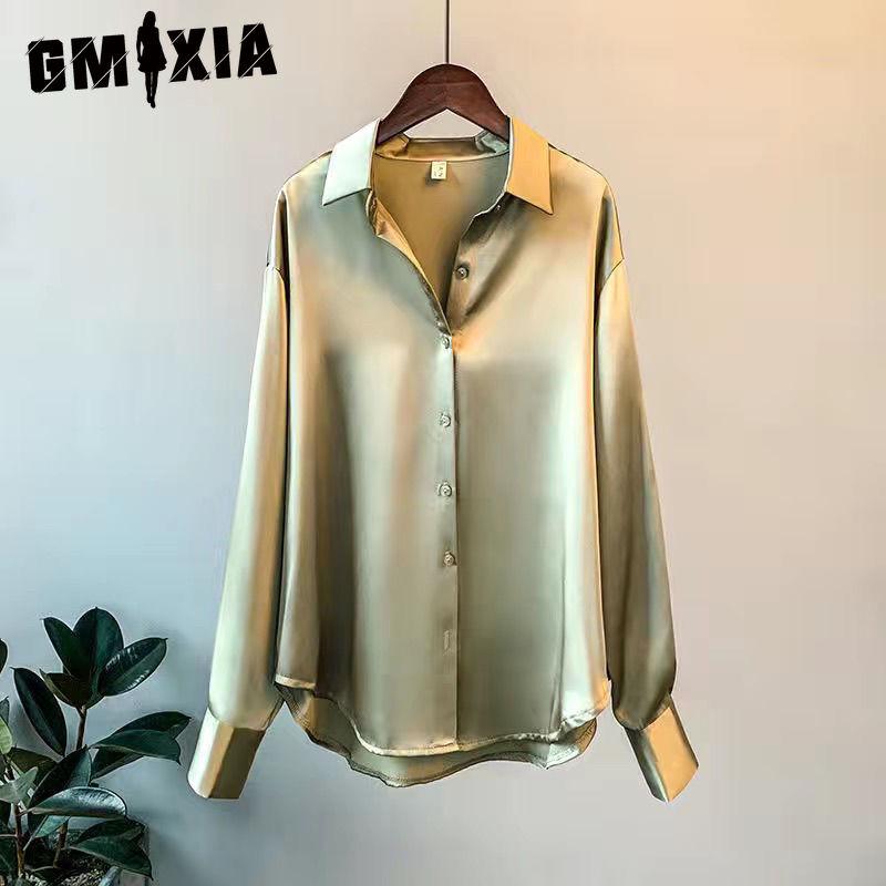 GMXIA Women's Fashion Casual Solid Color Print Long Sleeve POLO Neck Blouses & Shirts