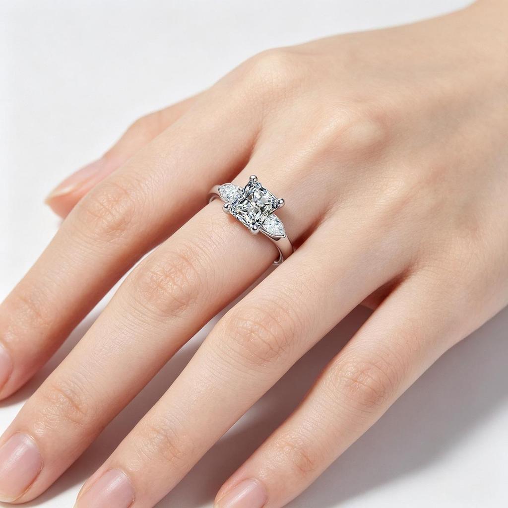 S925 Sterling Silver Moissanite Ring, 1.2 Carat Princess Cut, D Color for Women