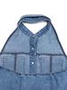 Women's Sleeveless A-Line Denim Dress with Lapel and Waist-Cinched Design