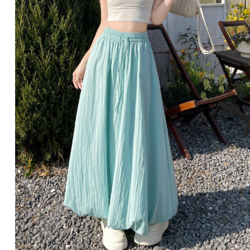 Blue Flower Buds Fluffy Skirt for Women In Summer Thin New High-waisted Slim Small Ice Silk Lantern Skirt