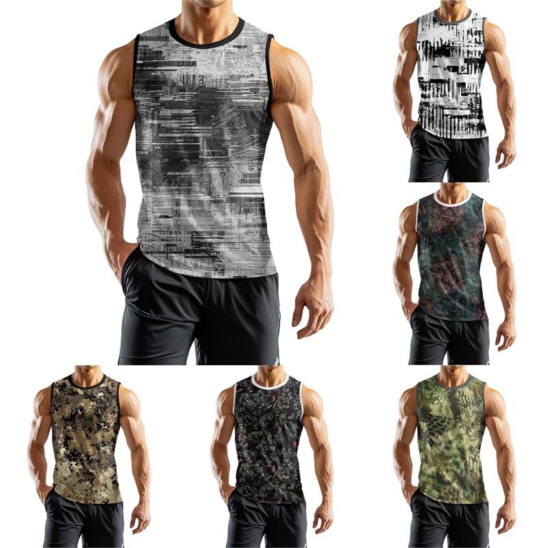 Camouflage Stripe Graphic Gym Tank Top For Men Summer Daily Casual Fashion Sleeveless Top Loose Breathable Fitness Loose Tees
