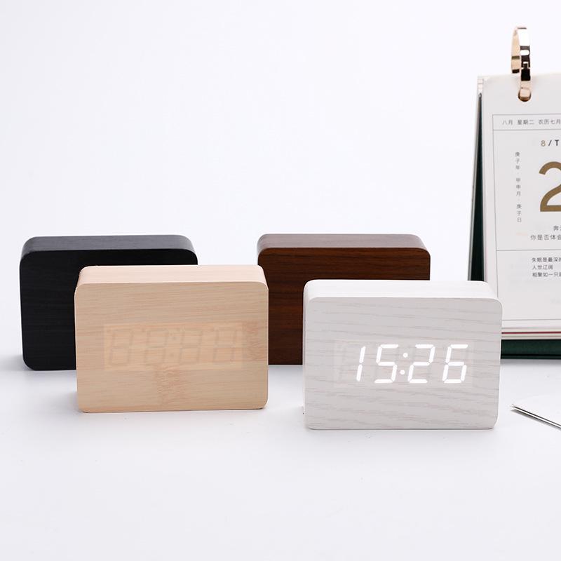 LED Wooden Clock Desktop Silent Electronic Alarm Clock Home Ornament Clock USB Dry Battery Dual-purpose Alarm Clock