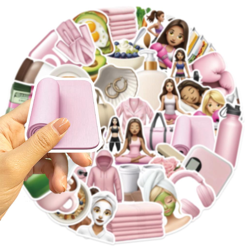 50 Pink Girl Exercise Graffiti Stickers Decorate Suitcase Guitar DIY Waterproof Stickers