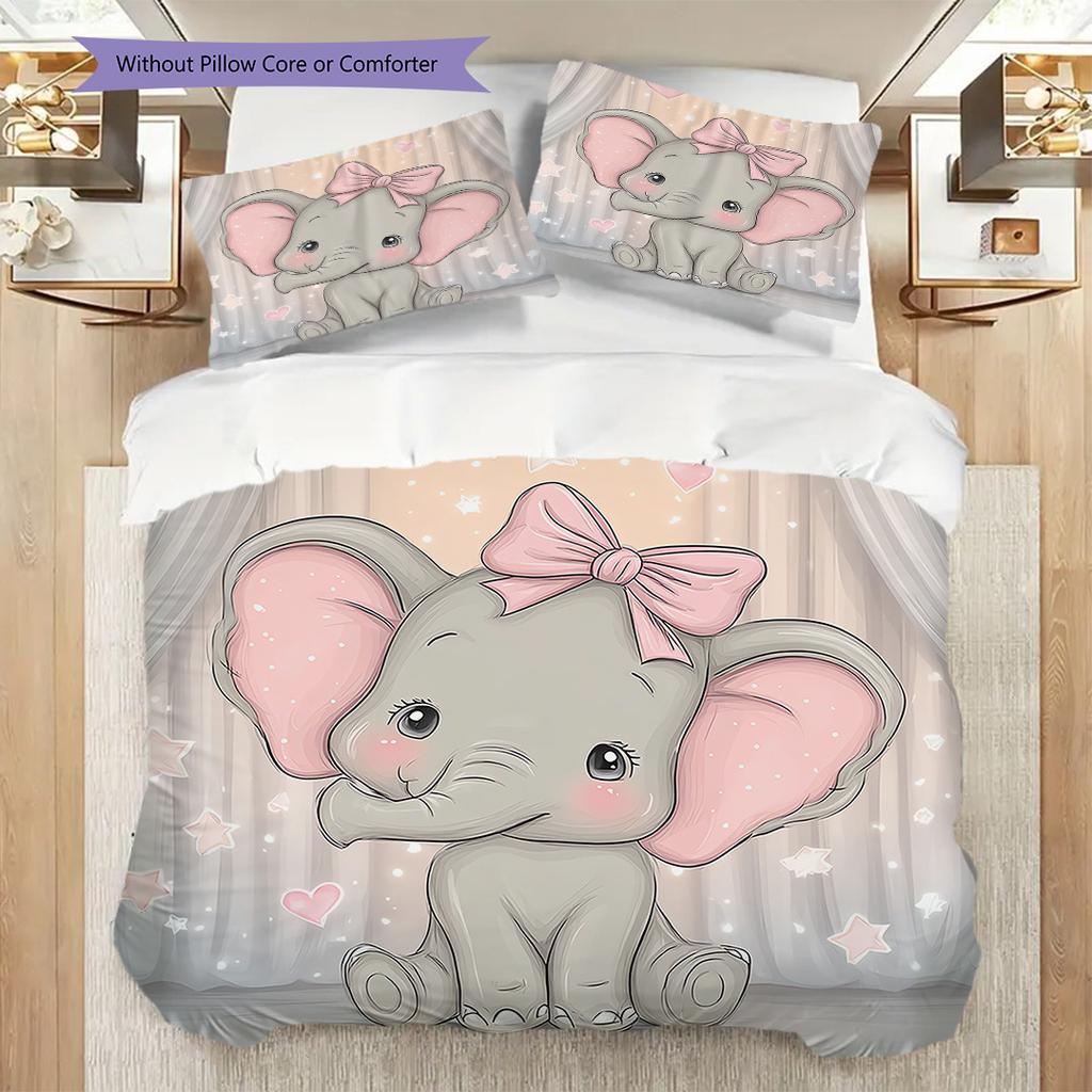 Elephant Pattern Bedding Quilt Set Quilt Cover Pillowcase Home Decoration Birthday Gift (1 * Duvet Cover + 2 * Pillowcase, Without Core)