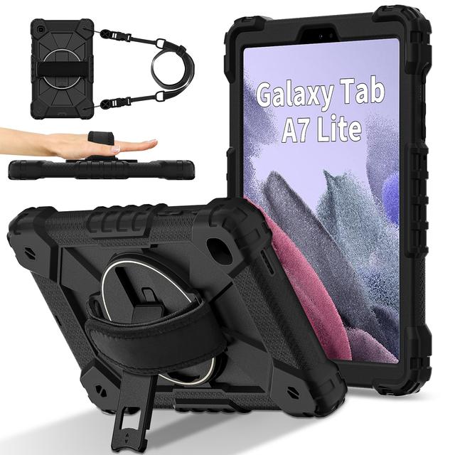 

Stand Case For Samsung Galaxy Tab A7 Lite 8.7 2021 SM-T220 SM-T225 8.7 inch Heavy Duty 360 Rotating Cover With Shoulder Strap A7 Lite8.7 T220 T225 чёрный