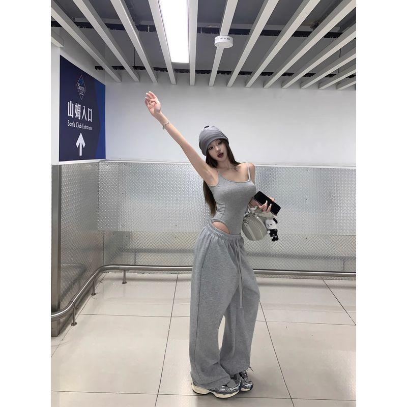 Kumikumi Gyaru Style Sexy Black Sling Jumpsuit Women clothes Summer Temperament Chic Backless Inner wear Top