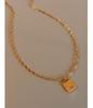 French Starry Sky Moon Square Necklace, Gold-Plated Titanium Steel, Personalized Design, Fashionable and Colorfast Jewelry.