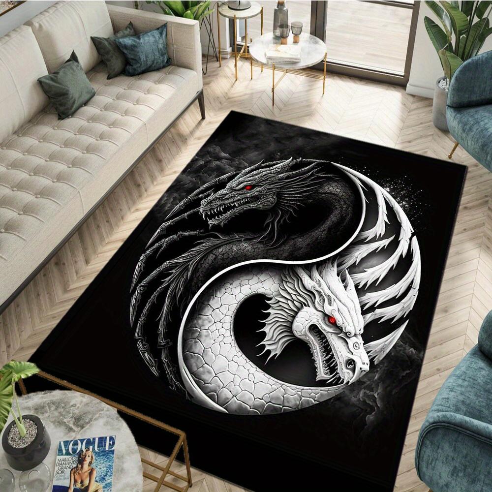 

Yin Yang Dragon Print Rug Black White Washable Non-Slip Mat for Kitchen Hallway Laundry Bathroom Living Room,Holiday Home Decor 40x60cm