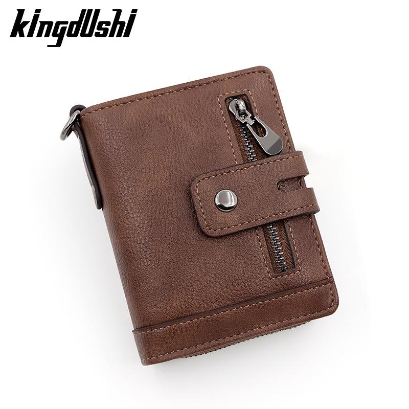 Kingdushi Men's Vertical Retro Multi-functional Wallet with Zipper and Coin Pocket
